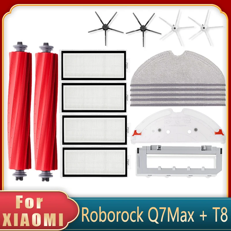 

Запчасти для робота-пылесоса Xiaomi Roborock Q7 Max T8, основная и боковая щетки, фильтр НЕРА, тряпичная крышка, сменные детали