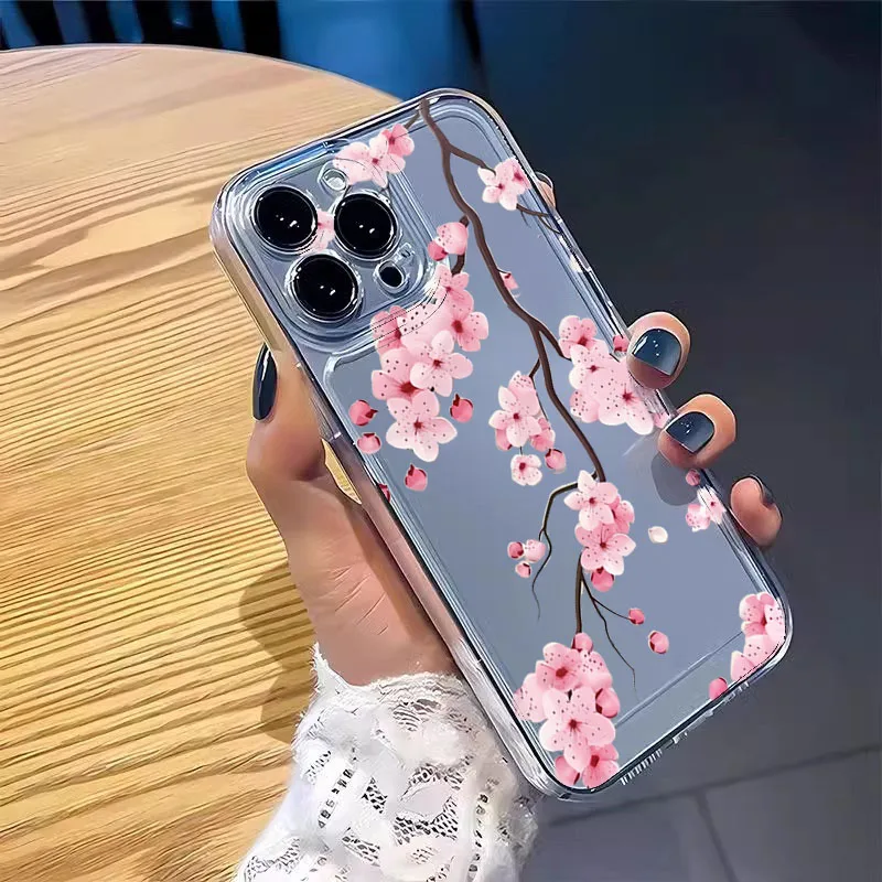 Фото Прозрачный чехол для телефона с цветочной веткой для iPhone 16 15 14 Pro 13 12 11 Max Mini 7 8 Plus XR X XS SE2022, противоударный силиконовый чехол №3