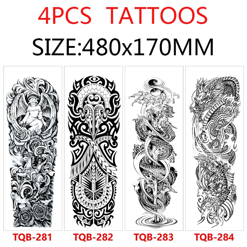 

Большой рукав для татуировки, карп, прыжок, ворота дракона, водостойкая временная татуировка дракона, наклейка для татуировки