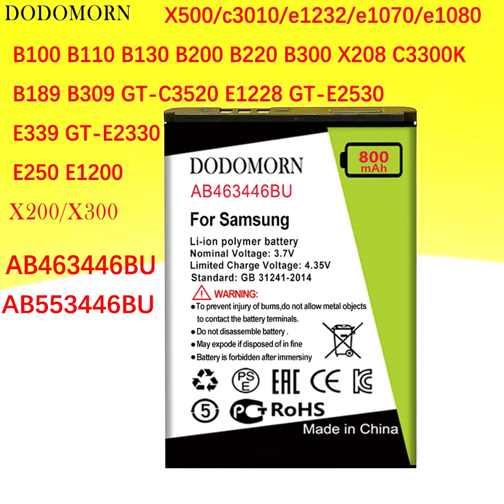 Аккумулятор DODOMORN AB463446BU для Samsung X200/X300/X500/X208/c3010/e1232/e1070/e1080/C3300K B189 B309 GT-C3520 E1228 |