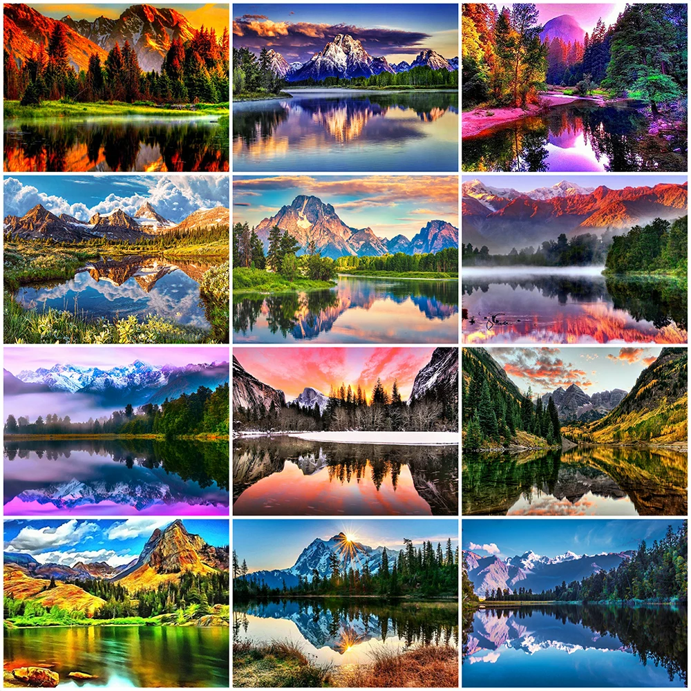 

Evershine 5D Diamond Embroidery Mountain Nature Cross Stitch Diamond Painting Landscape Reflection Lake Art Crafts Home Decor