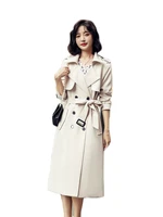trench coat women beige green 2022 spring autumn new fashion long slim korean temperament lapel windbreaker with belt female