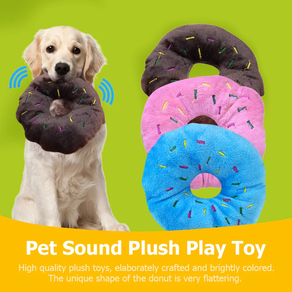 

Donut Pet Toy Cartoon Squeaker Quack Sound Dogs Cats Chew Bite Cute Plush Play Puppy Playing Training Funny Chewing