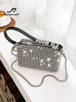Popular AW Wang Rhinestone Handbag 2022 new trendy diamonds bag crossbody bag shining party clutch luxury brand design 1