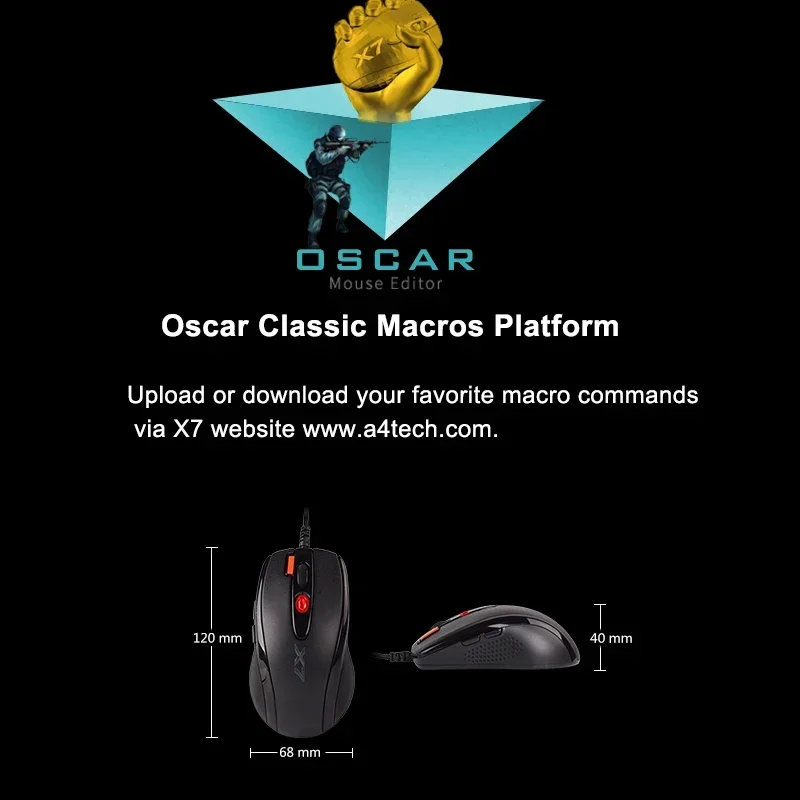 Игровая мышь A4TECH X7 X-710BK Oscar, 2000 точек на дюйм, 1000 Гц, колесо 4D, встроенная память 160 К, редактор автомобильной мыши, бесплатный драйвер (art.: 3920d3602ed49) - 3920d3602ed49