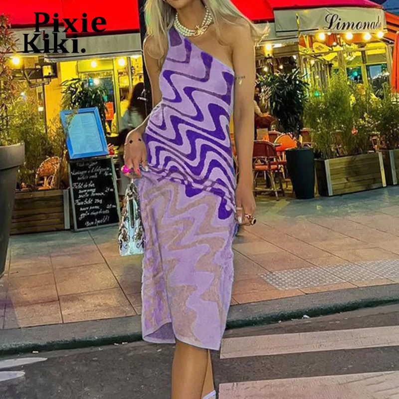 

PixieKiki фиолетовые вязаные платья для отпуска 2022 летняя одежда для женщин сексуальное длинное платье на одно плечо с открытой спиной