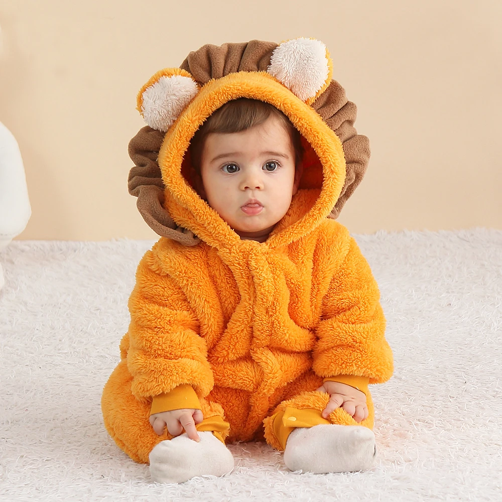 

Umorden Warm Winter Hoodie Romper Jumpsuit Outfit for Baby Infant Cartoon Lion Costume Outwear Coral Velvet 7-12M 12-24M Button