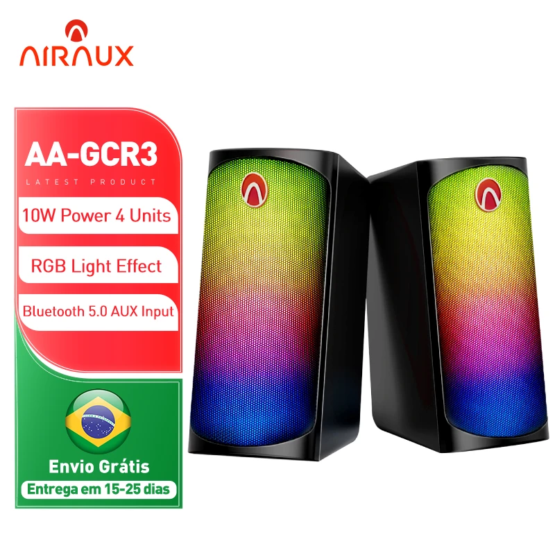 

AirAux AA-GCR3 PC Speaker 10W Двухканальный беспроводной динамик Светильник Настольный игровой компьютерный динамик BT5.0 AUX 3,5 мм вход