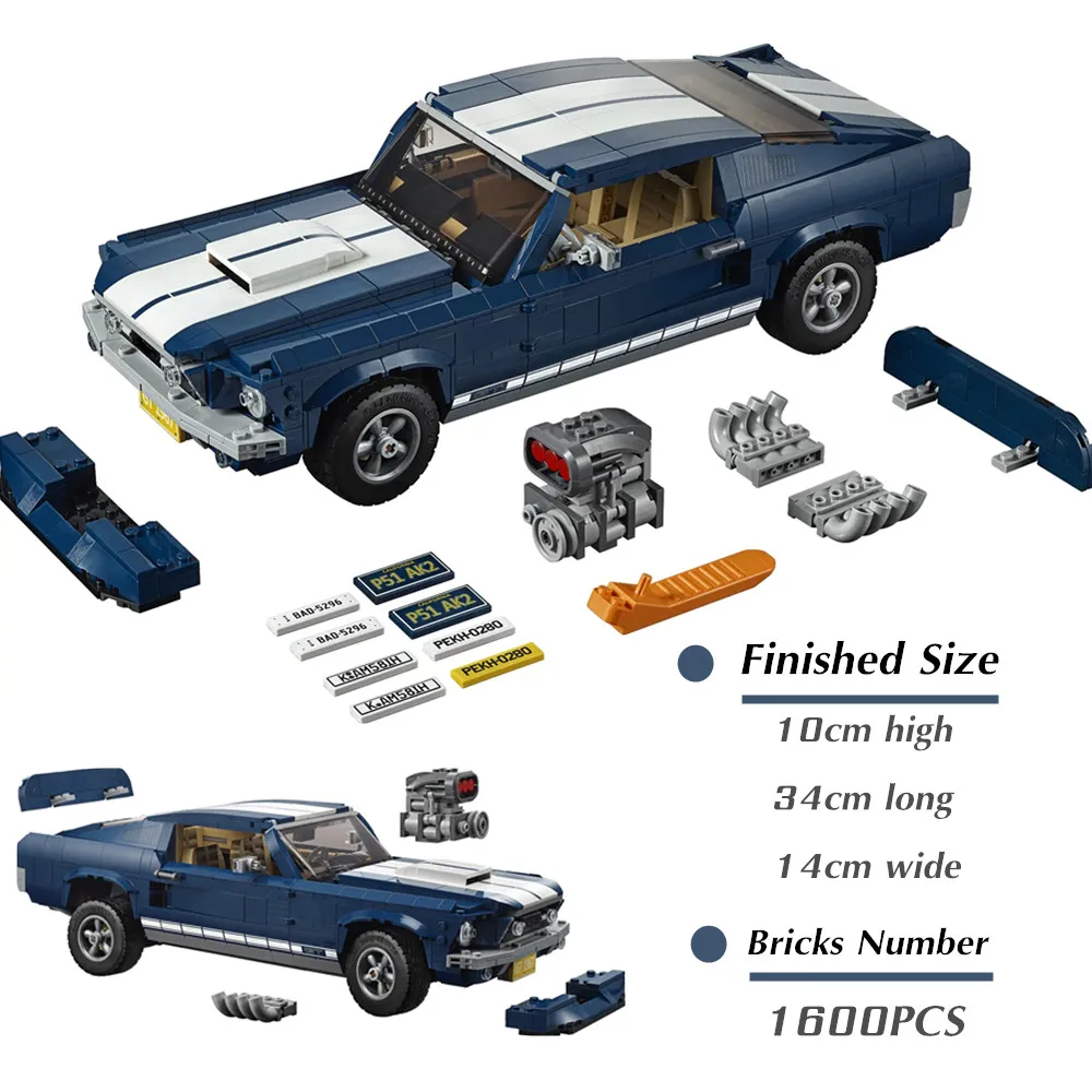 

1648PCS Fit 10265 RC Motorized 1960s Forded Supercar Racing Car 1967 Mustanged GT500 Model Building Blocks Bricks Toys Kid Gift