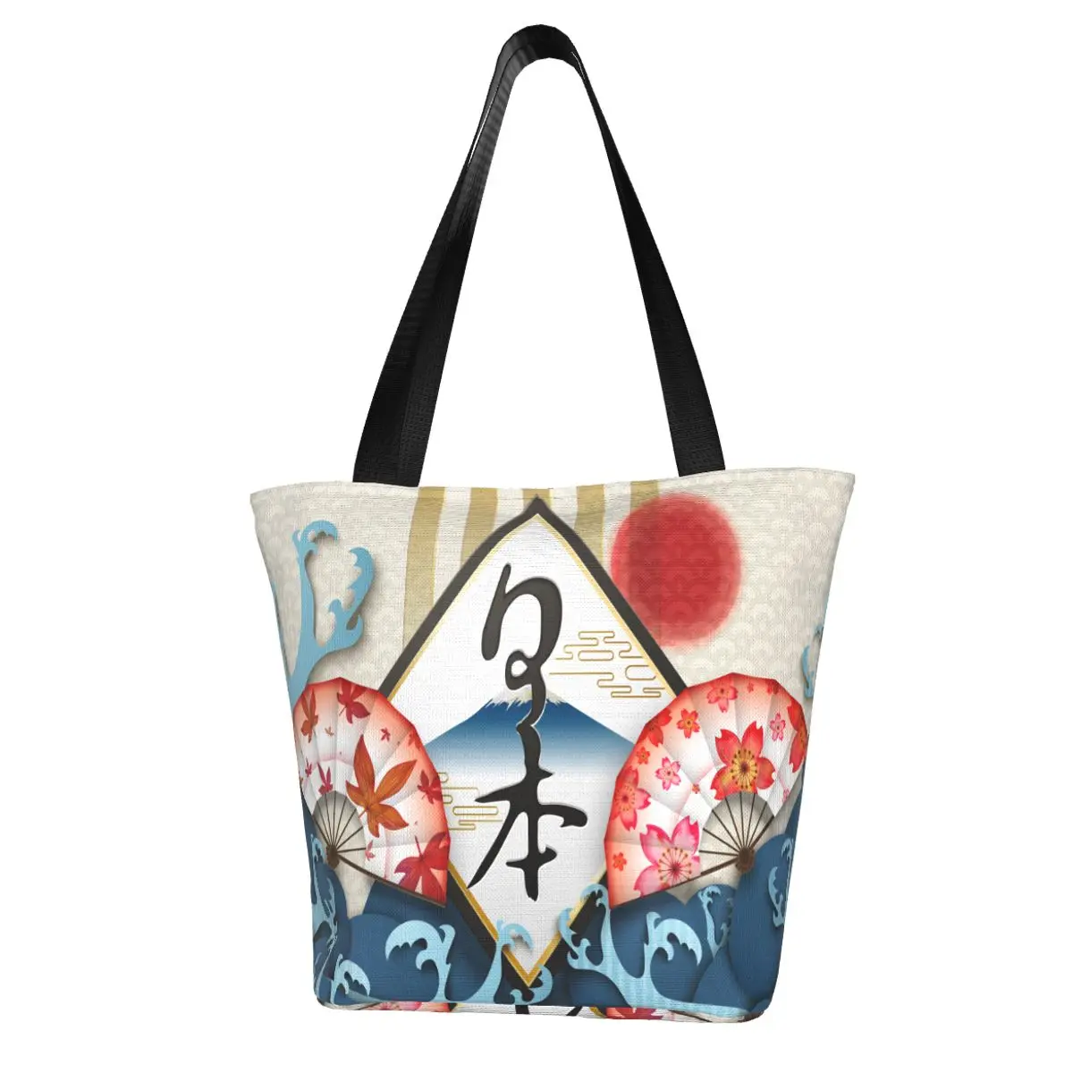 

Women Shoulder Bag Japan Traditional Wave Fuji Mountain Maples And Sakura Ladies Shopping Bag Grocery Handbag Tote Bag for Girls