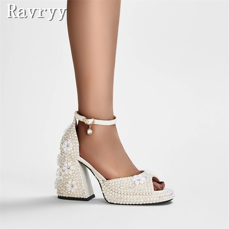 Туфли Мэри Джейн женские на платформе дизайн жемчуг открытый носок толстый
