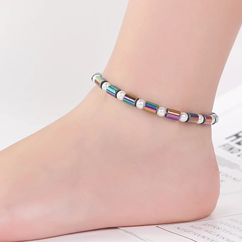 

Weight Loss Magnet Anklets For Women Men Colorful Stone Magnetic Therapy Bracelets Anklet Pain Relief Slimming Health Jewelry