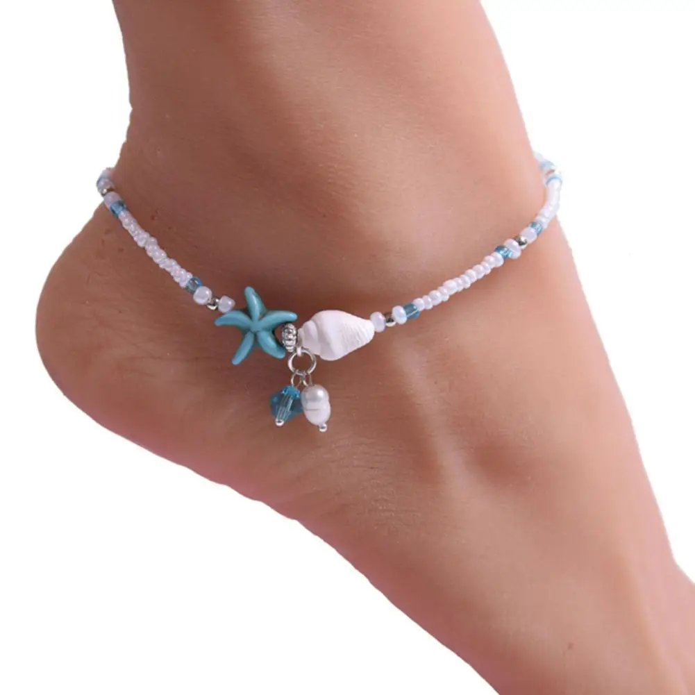 Фото Ножные браслеты женские в богемном стиле анклеты с ракушками бусинами морскими
