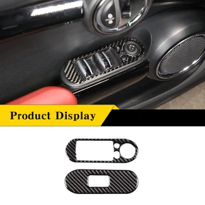 Window Glass Button Trim Panel Frame Cover Scratch Protection Soft True Carbon Fiber Car Interior Parts For BMW MINI 2014-2021