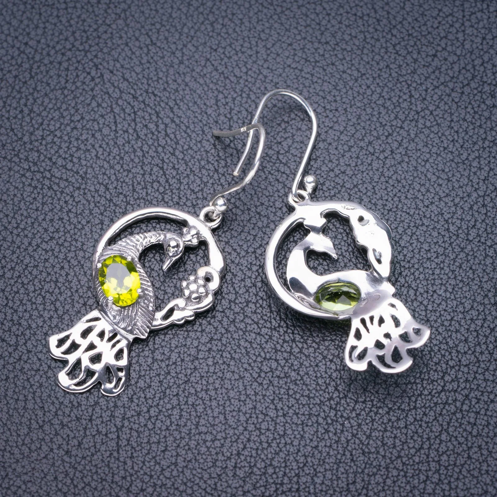 

StarGems Natural Peridot Peacock Handmade 925 Sterling Silver Earrings 1.75" E6110