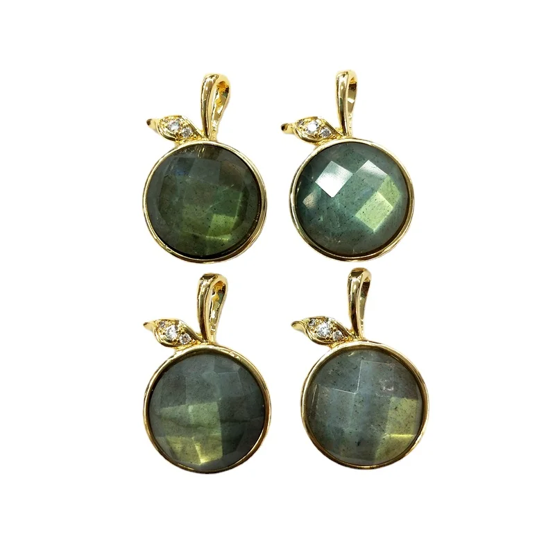 

Подвеска яблоко из натурального голубого Лабрадорита круглой формы с граненым драгоценным камнем, подвески с позолотой 24 К, CZ паве