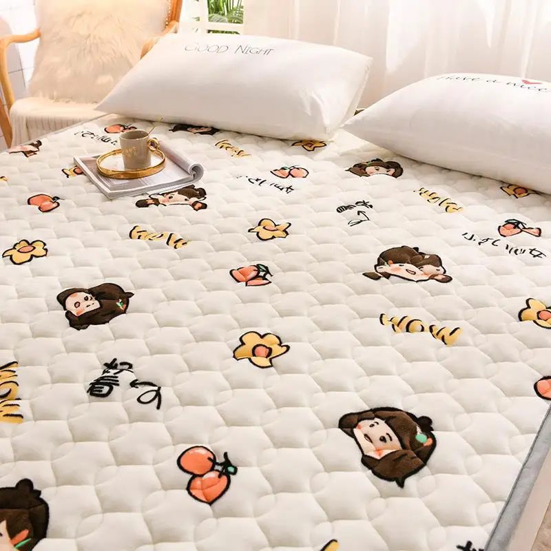 

Молочный плюшевый матрас с хлопковой подкладкой для дома зимний Противоскользящий защитный, утолщенный и теплый плюшевый матрас кораллового цвета