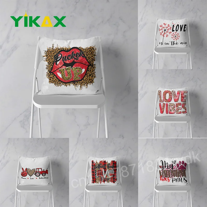 

Cute cartoon Valentine's Day Pillow Slips Polyester Decorative Pillowcases Zipper Pillow Case Pillowcase Cover Square Custom