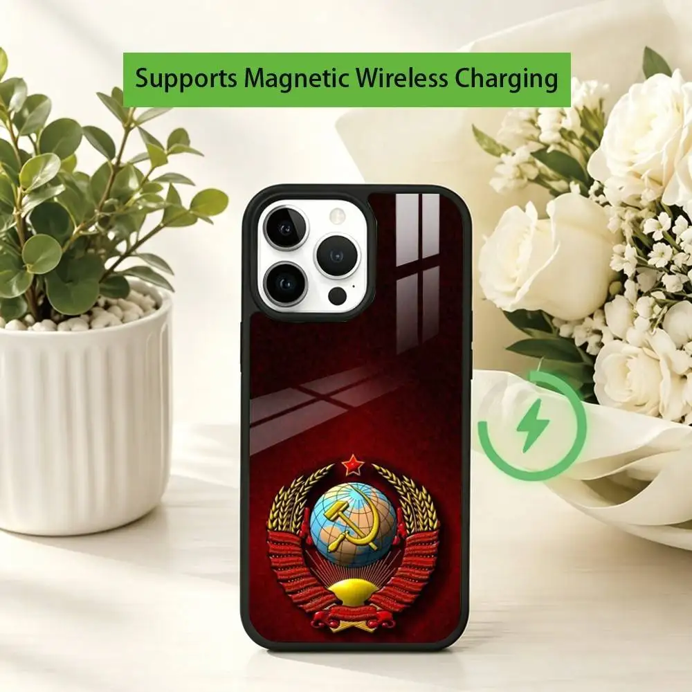 Фото Чехол для телефона с эмблемой СССР для iPhone 17, 16, 15, 14, 13, 12, 11 Plus, Pro, совместимый с магнитной беспроводной зарядкой №2