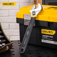 deli 1 pcs 681012 inch adjustable wrench with black rubber non slip handle maintenance workers repairing universal hand tools