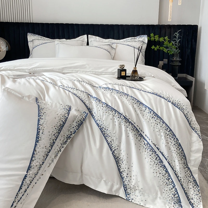 

Высококачественный роскошный комплект постельного белья из египетского хлопка 1000TC с вышивкой, Королевский размер, пододеяльник, простыня, наволочки