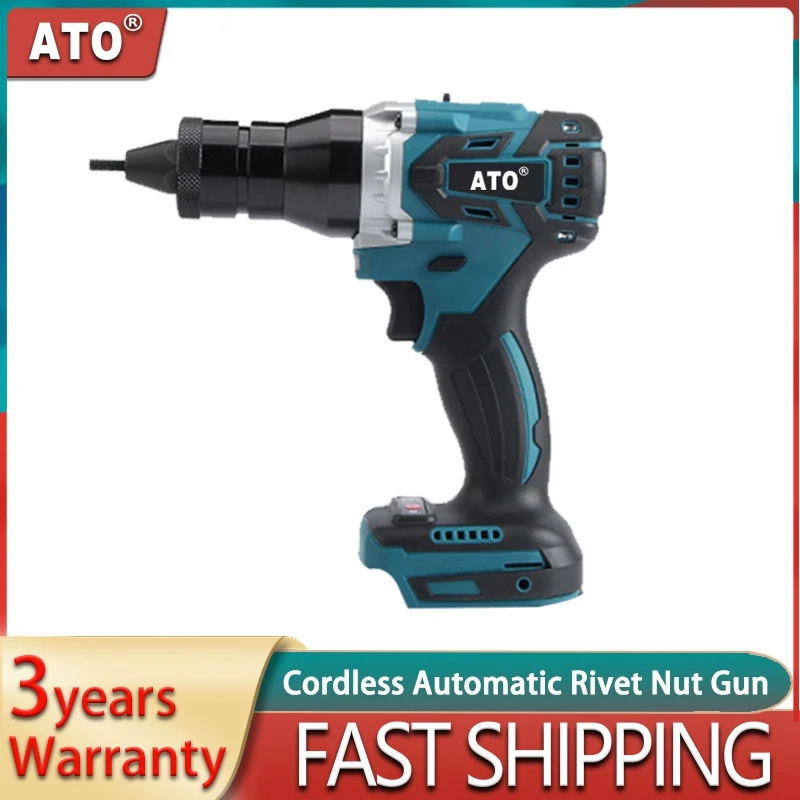 ATO Powerful Brushless Electric Ramm Gun 21V Rechargeable Automatic Rivet Nut Gun Rivet Tool For M3 M4 M5 M6 M8 M10 M12 Nuts