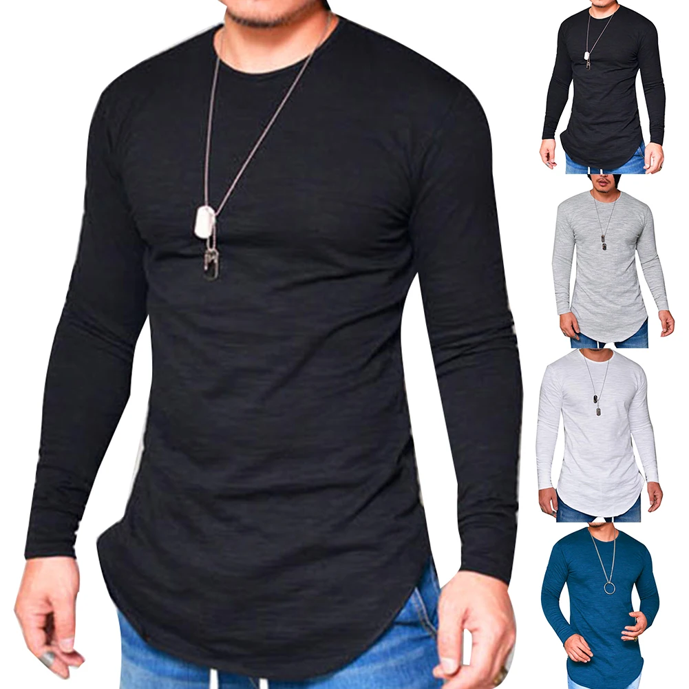 

Plus Size 3XL Men Autumn Solid Color O Neck Long Sleeve Cotton Thin T-shirt