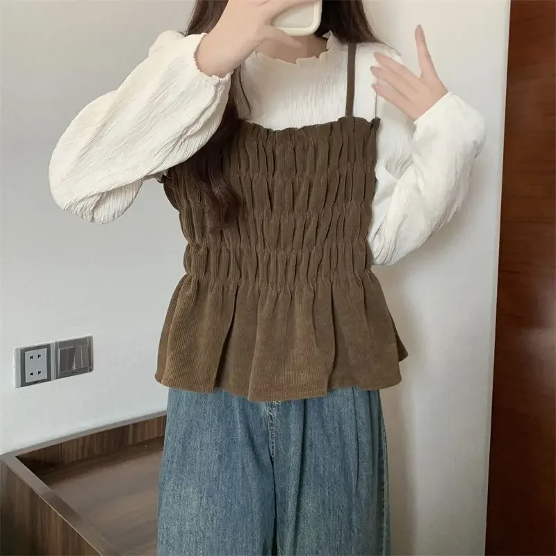 Французская вельветовая рубашка из двух предметов для женщин новый осенний