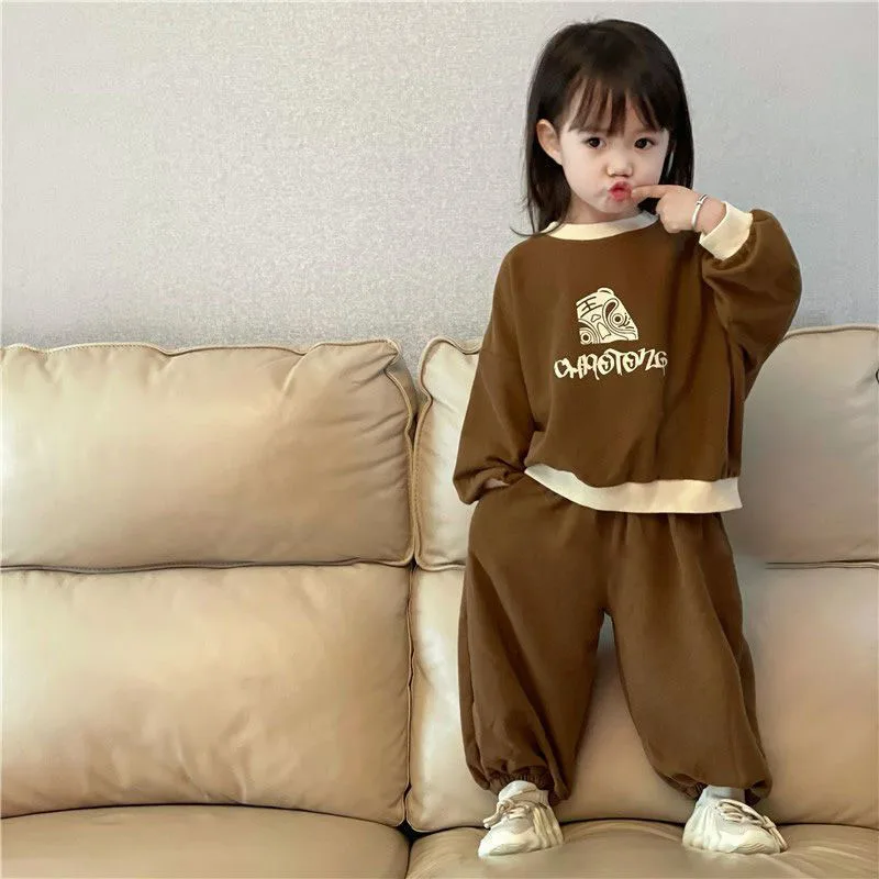 

Autumn New Kids Clothing Sweatshirt Sets Girls Cute Cartoon Patchwork Hoodie Pants 2-Pcs Set Boys Sportswear