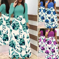 2022 style flower print color matching long sleeve dress long womens dress large swing skirt