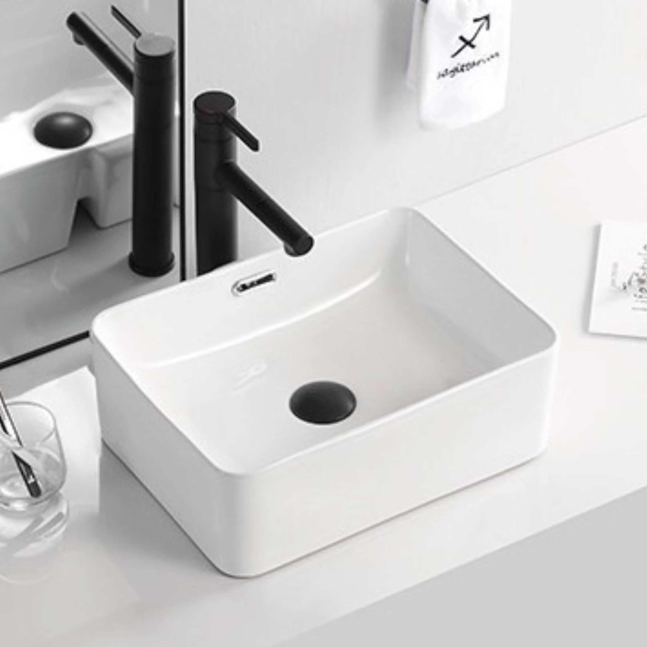 

400*300*140mm Balcony Sink Art Ceramic Basin Set White Washbasin Bathroom Sink Set Water Mixer Tap Faucet W/ Pop Drain 8305A