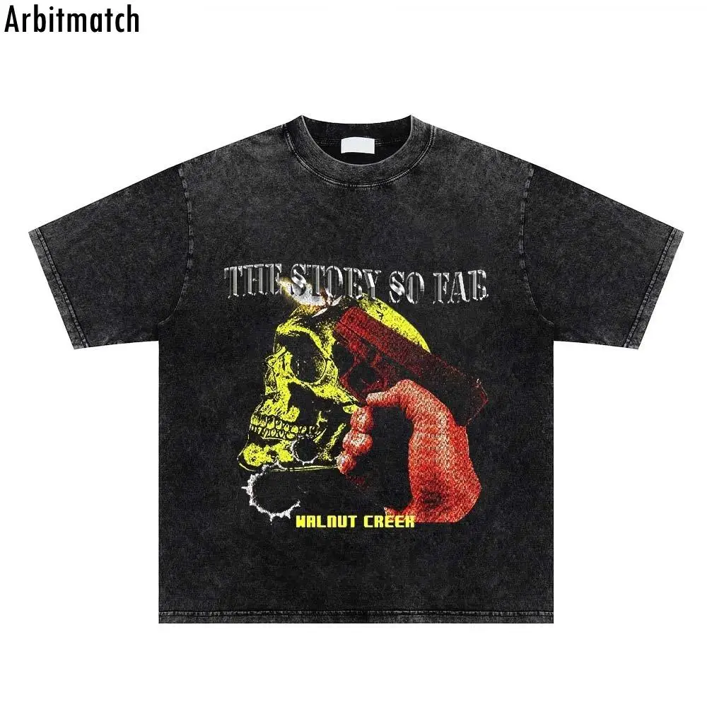 

2023 уличная одежда в стиле Харадзюку, футболки с графическим рисунком со скелетом, летние мужские стирчатые футболки в стиле хип-хоп, панк, го...