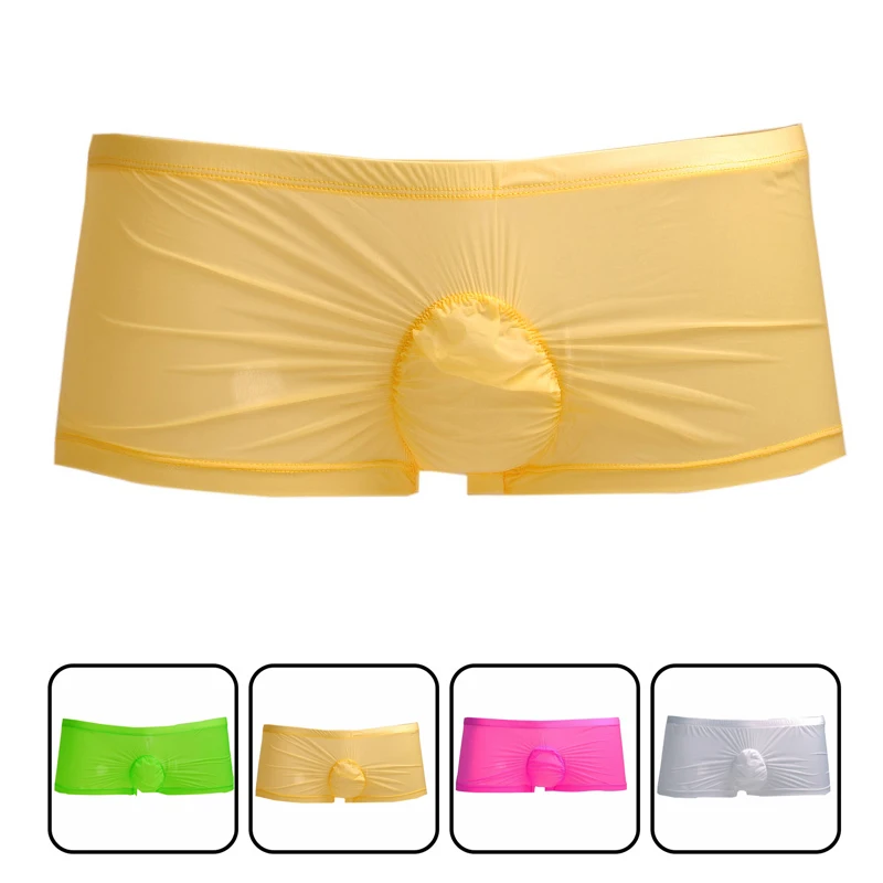 

2019 Milk ice silk men's boxer underwear short boxer underpant hot man knickers Ultra thin translucent colorful Convex Pouch