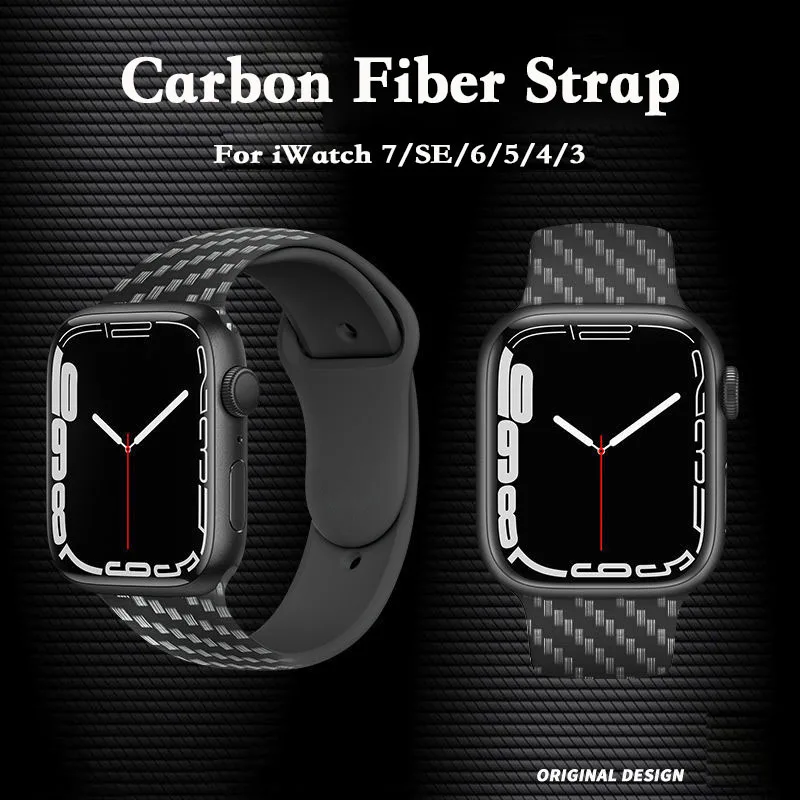 

Ремешок из углеродного волокна для Apple Watch Band 44 мм 40 мм 45 мм 41 мм 38 мм 42 мм, силиконовый браслет для часов iWatch series 7 6 5 4 3 SE