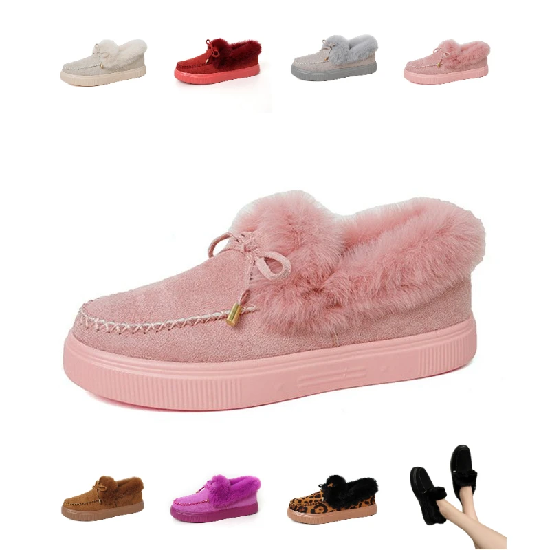 

Women Snow Furry Faux Fur Short Barrel Ankle Fluffy Boots Winter Warm Booties Platform Casual Soft Flat Shoes Low Yellow Trend