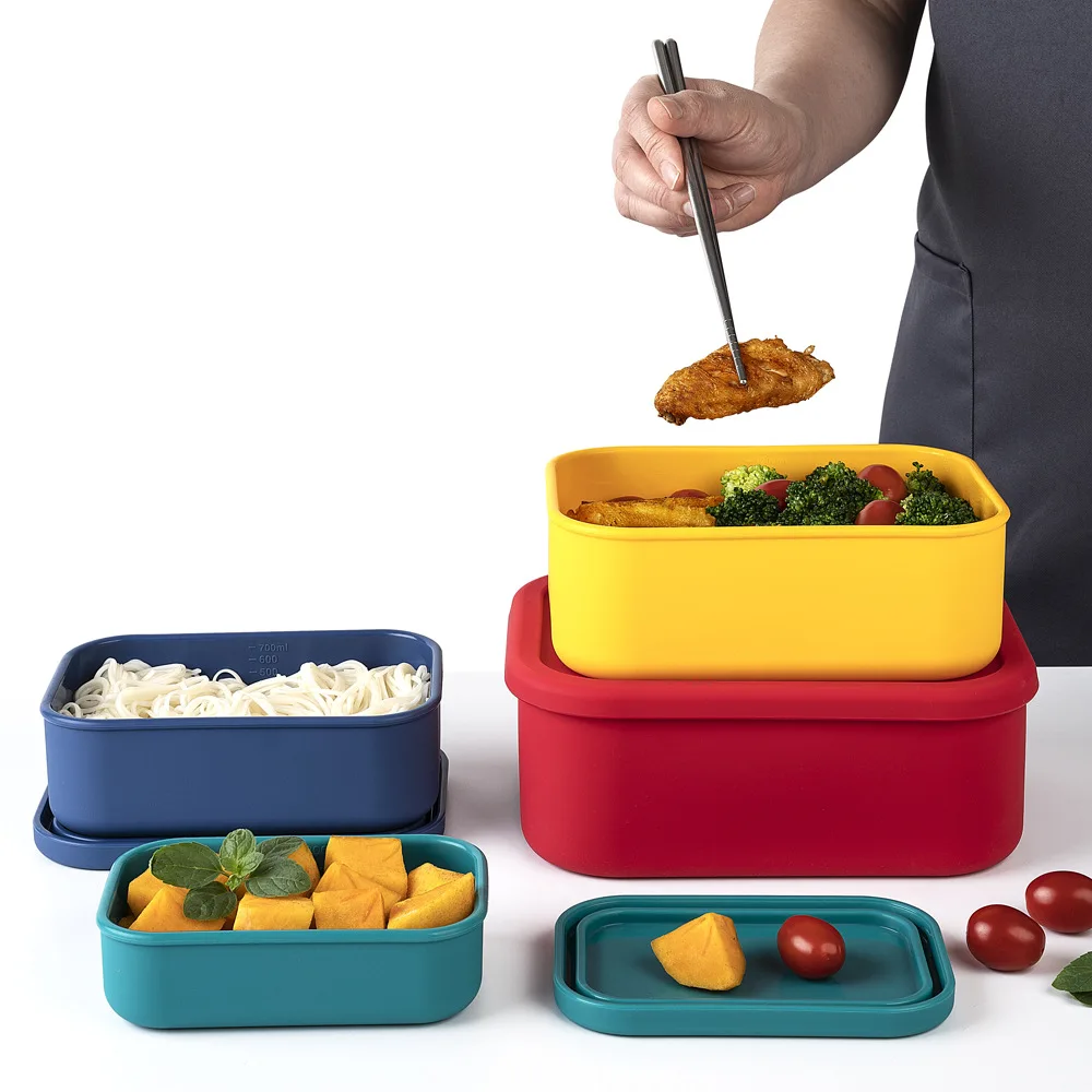 

Silicone Lunch Box Outdoor Food Storage Container Airtight Meal Cereal Soup Fruit Prep Bowl With Lid Toddler Kid Snack Organizer