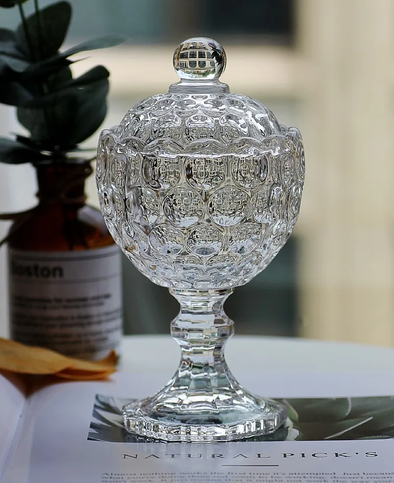 

Lead-free Glass High-footed Candy Jars Cube Sugar Jars Glass Containers Tea Aromatherapy Jars Living Room Decoration Accessories