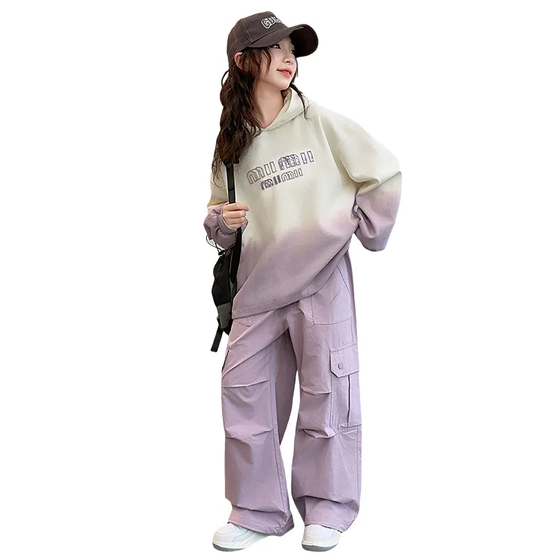 Комплект одежды для девочек ZOETOP свитшот с градиентным переходом букв и прямые