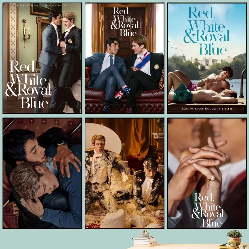 Современный стиль красный белый королевский синий ТВ-плакат художественная