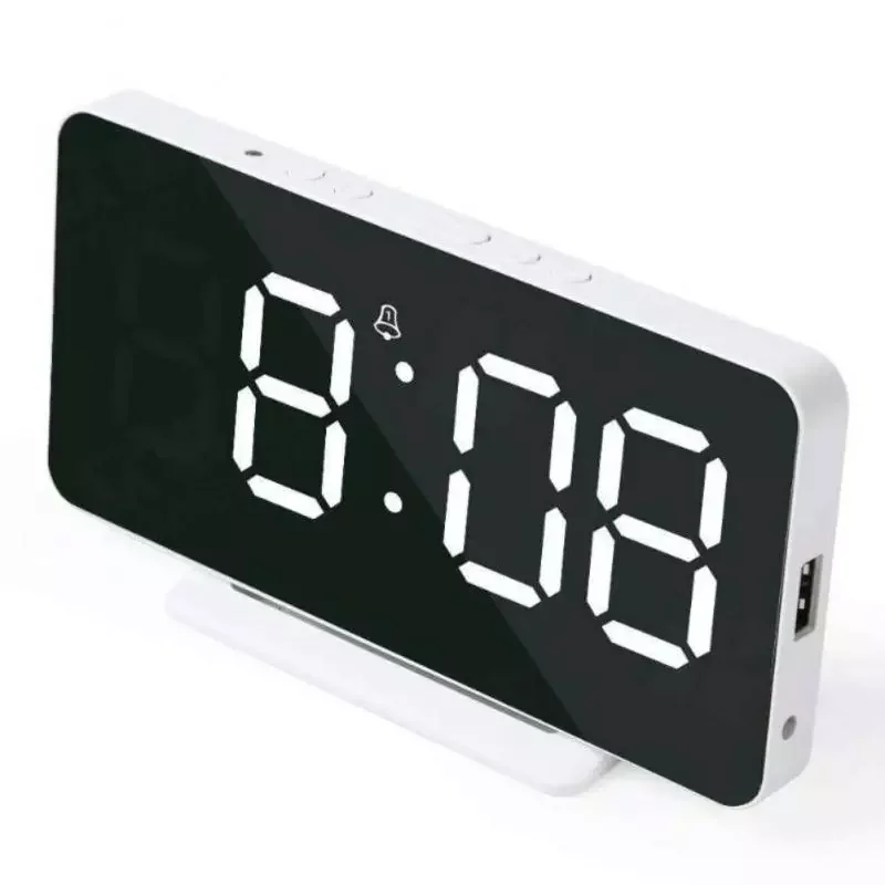 

Mirror Table Clock Digital USB Alarm Snooze Display Time Night LED Light Desk Desktop Home Decor Gifts for Children