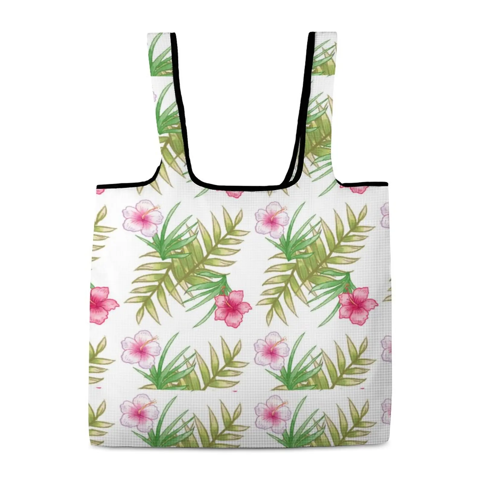 Women Foldable Shopping Handbag Fashion Simple Custom Pattern Plain Cloth Bag Washable Reusable Large Capacity Shopping Bag