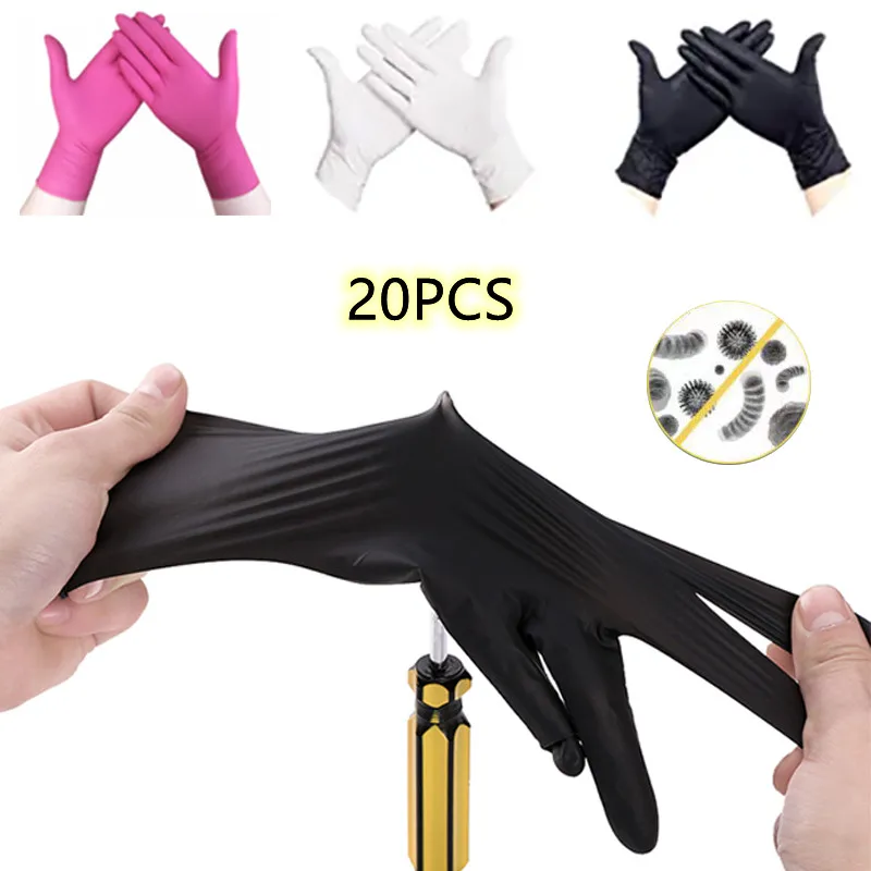 Черные одноразовые химически стойкие резиновые нитриловые латексные перчатки