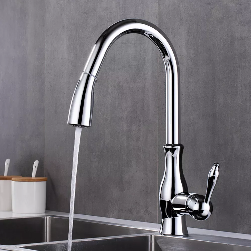 

Brushed Nickel Pull Out Kitchen Sink Faucet Single Handle Single Hole Chrome Taps Kitchen Tap 360 Swivel Water Mixer Tap