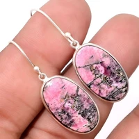 ethnic handmade copper pink stone wedding earrings for women bridal jewelry vintage silver color oval stone drop dangle earrings