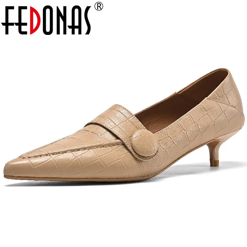 

Женские винтажные туфли-лодочки FEDONAS, классические офисные туфли с острым носком на тонком каблуке из натуральной кожи на весну-лето