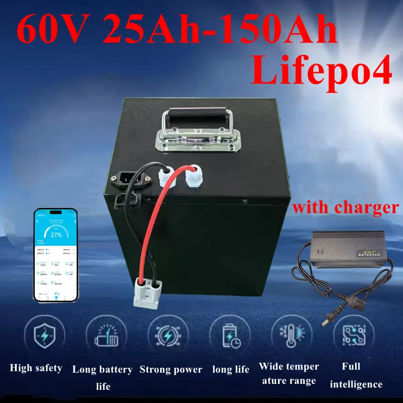 Фото 100Ah 60V 60Ah 80Ah 30Ah 60V 40Ah 150Ah 120Ah литиевый аккумулятор lifepo4 с Bluetooth APP BMS 30A 50A 100A Разрядка №1