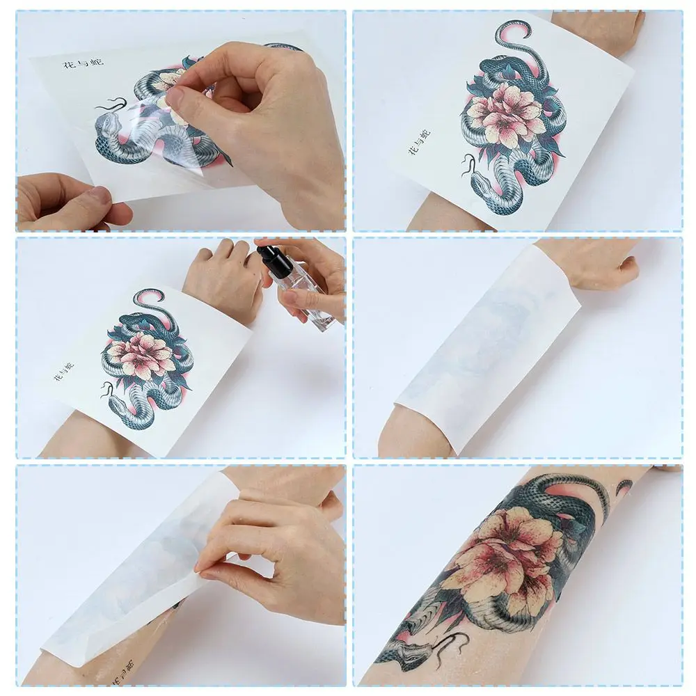 

Sketch Big Black Longlasting Flower Body Art Waterproof Arm Leg Tattoo Snake Pattern Temporary Tattoo Sticker