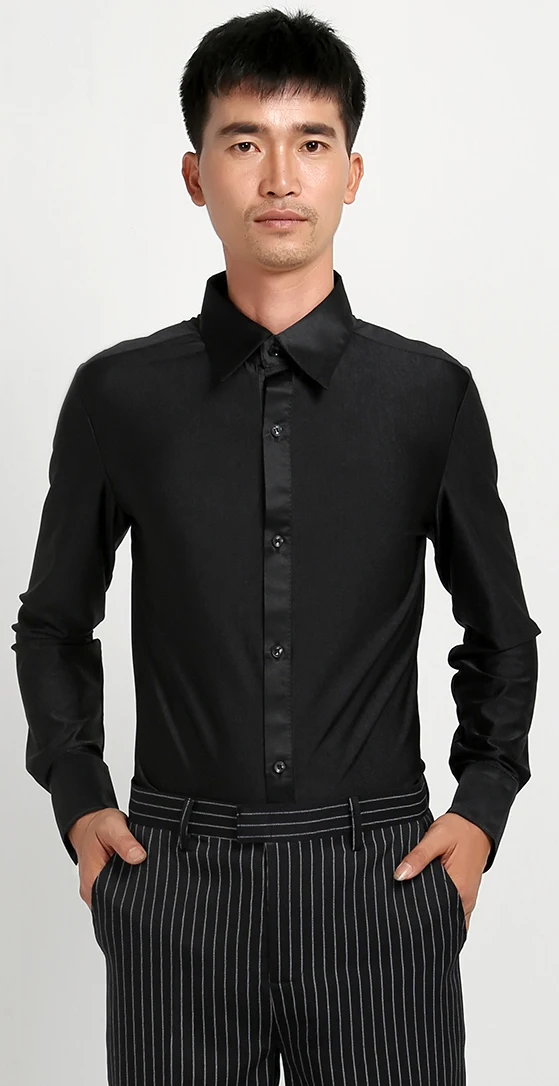 latin dance shirts men 2022 Elasticity Long sleeve mens latin shirts red white black blue latin tops mens