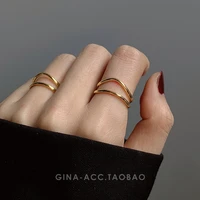 double layered curve charm rings for women stainless steel gold plated couples finger ring korean fashion party jewelry gifts