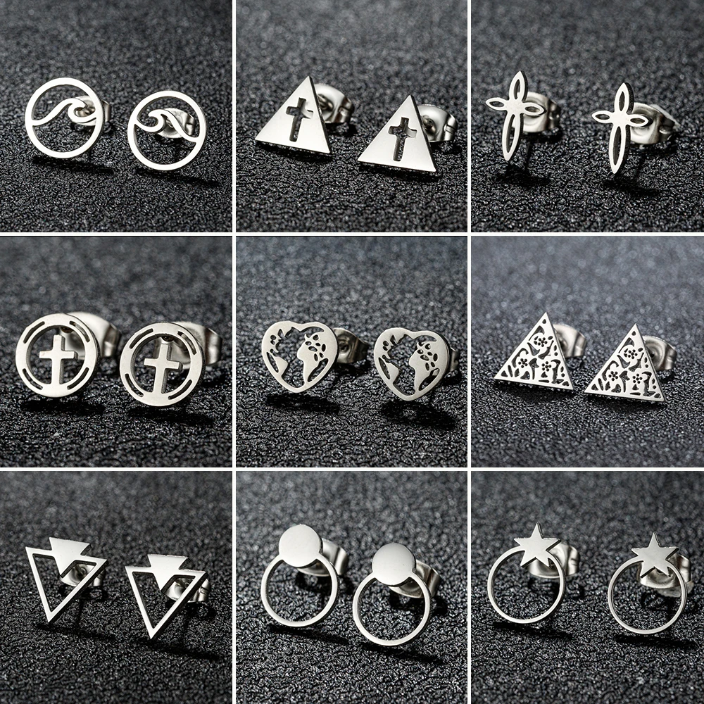 Женские серьги-гвоздики из нержавеющей стали с геометрическим рисунком